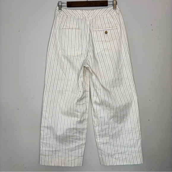 Creatures of Comfort Striped Pleated Linen Blend Wide Leg Henry Crop Pant Size 2 - Picture 9 of 12